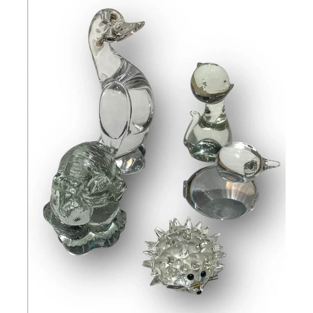 Swarovski Goeble Dog Cat Goose‎ Duck And Hedgehog Figurines 5 Paperweights
